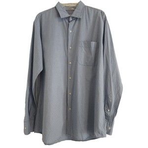 PETER MILLAR Seaside Collection LS Shirt Silk Blend Blue White Mens Size Large